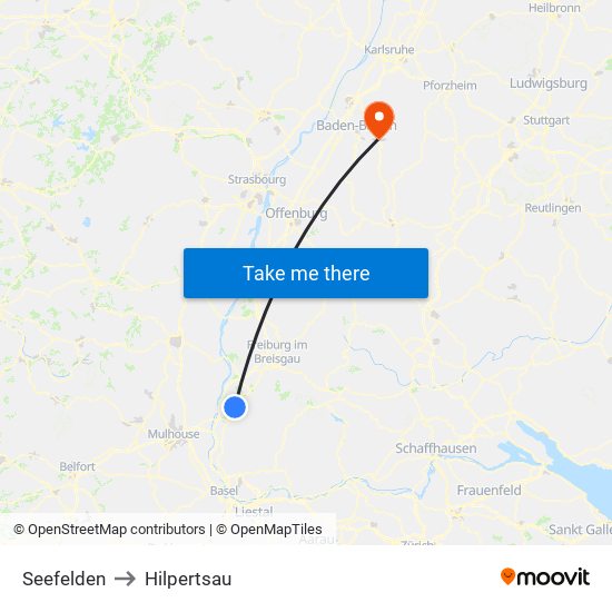 Seefelden to Hilpertsau map
