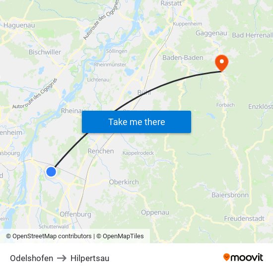 Odelshofen to Hilpertsau map