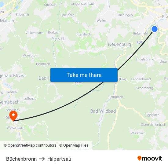 Büchenbronn to Hilpertsau map