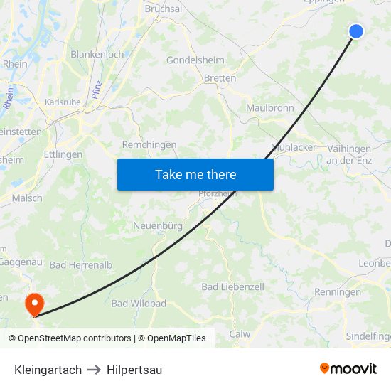 Kleingartach to Hilpertsau map