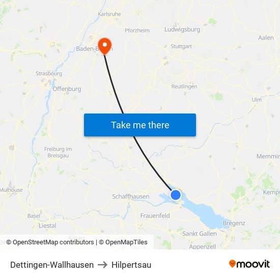 Dettingen-Wallhausen to Hilpertsau map