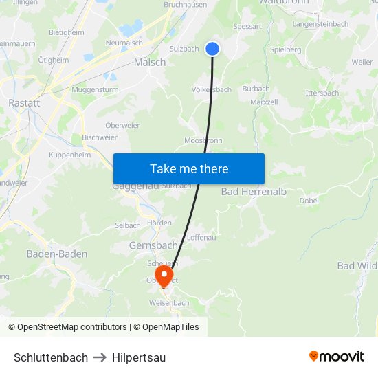 Schluttenbach to Hilpertsau map