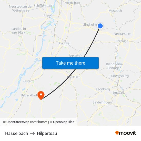 Hasselbach to Hilpertsau map
