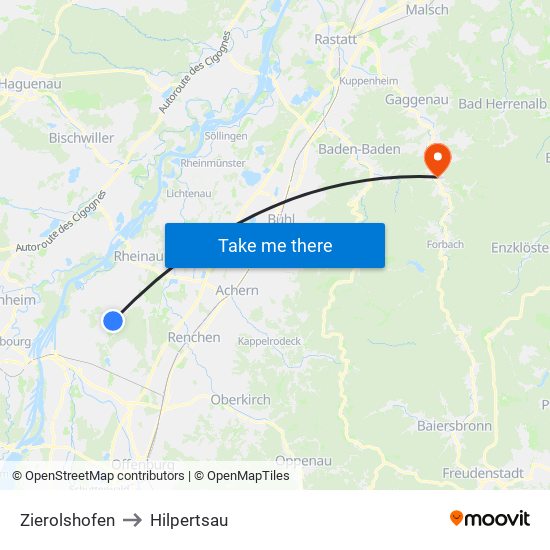 Zierolshofen to Hilpertsau map