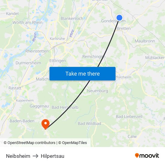 Neibsheim to Hilpertsau map