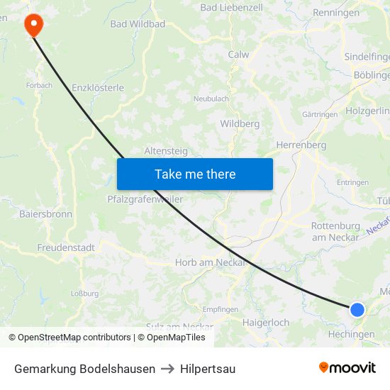 Gemarkung Bodelshausen to Hilpertsau map