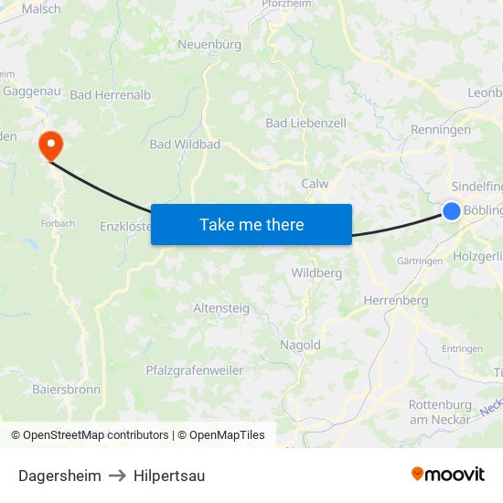 Dagersheim to Hilpertsau map