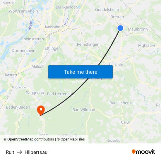 Ruit to Hilpertsau map