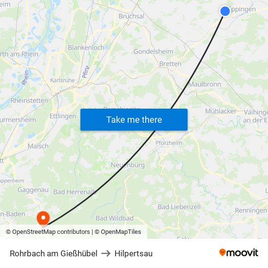 Rohrbach am Gießhübel to Hilpertsau map