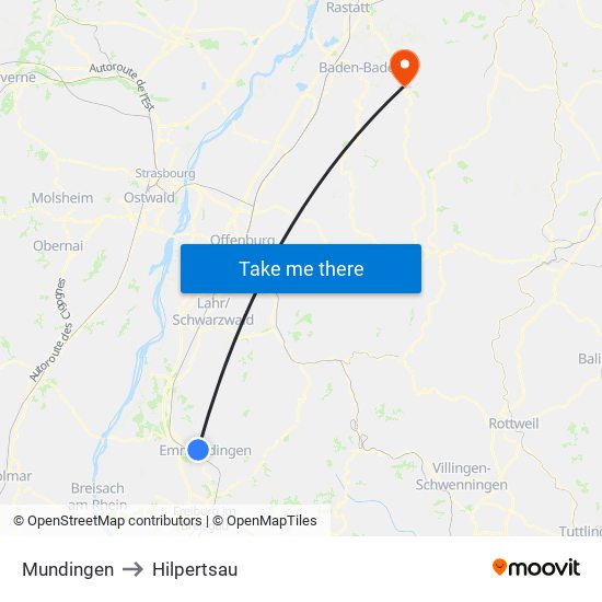 Mundingen to Hilpertsau map