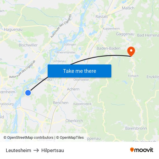 Leutesheim to Hilpertsau map