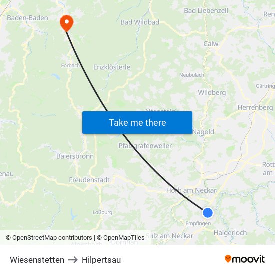 Wiesenstetten to Hilpertsau map