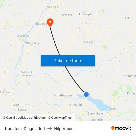 Konstanz-Dingelsdorf to Hilpertsau map