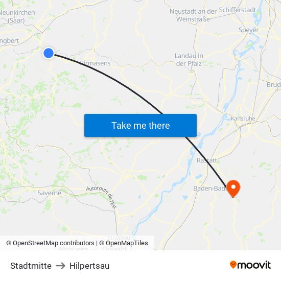 Stadtmitte to Hilpertsau map