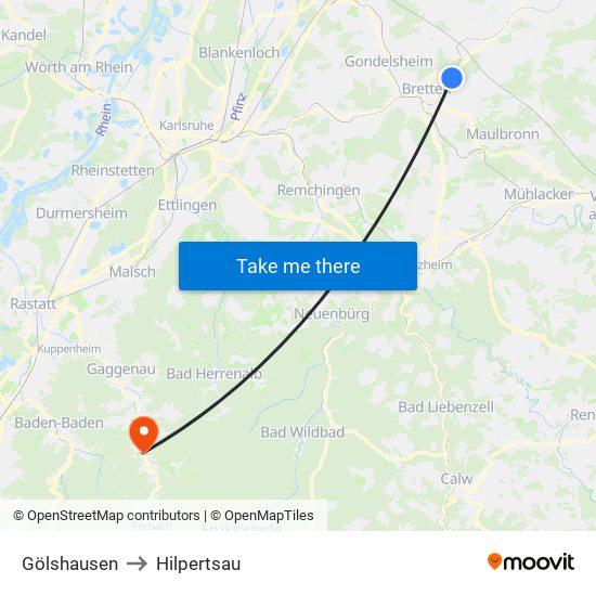 Gölshausen to Hilpertsau map