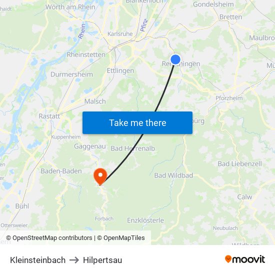 Kleinsteinbach to Hilpertsau map