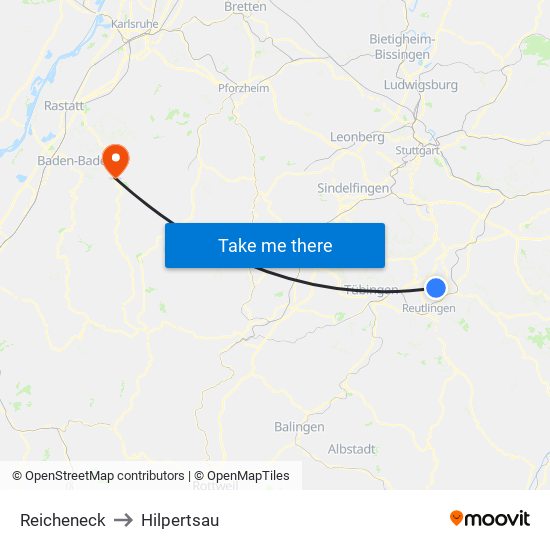 Reicheneck to Hilpertsau map