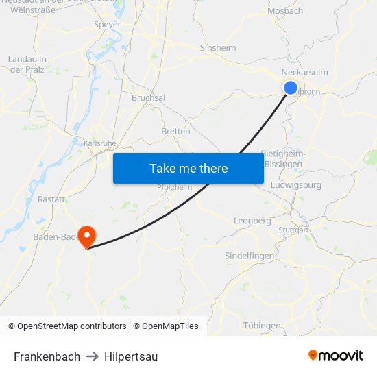 Frankenbach to Hilpertsau map