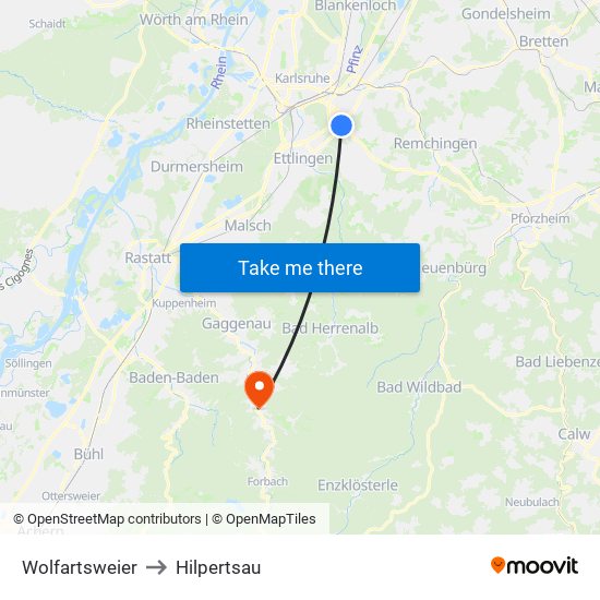 Wolfartsweier to Hilpertsau map