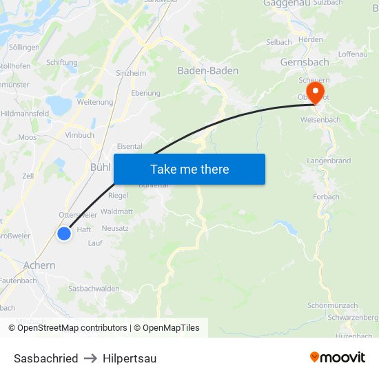 Sasbachried to Hilpertsau map