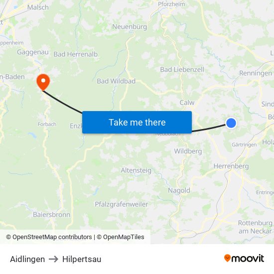 Aidlingen to Hilpertsau map