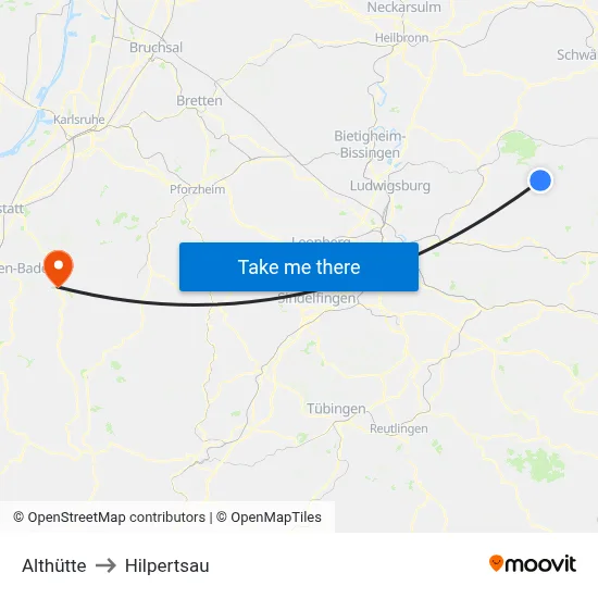 Althütte to Hilpertsau map