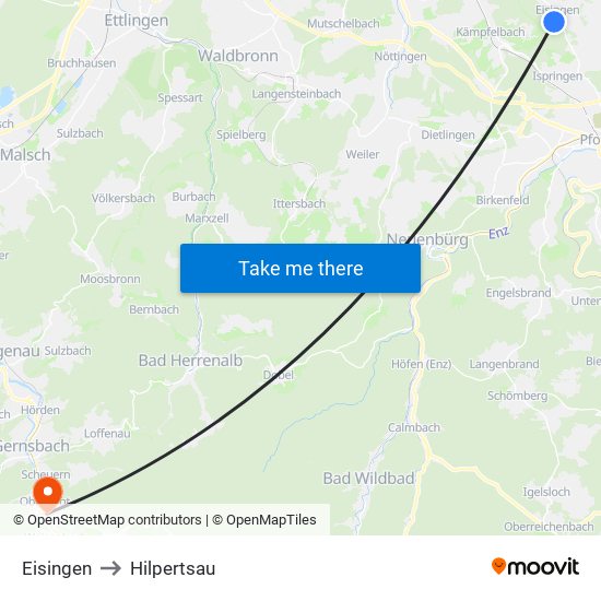 Eisingen to Hilpertsau map