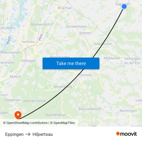 Eppingen to Hilpertsau map