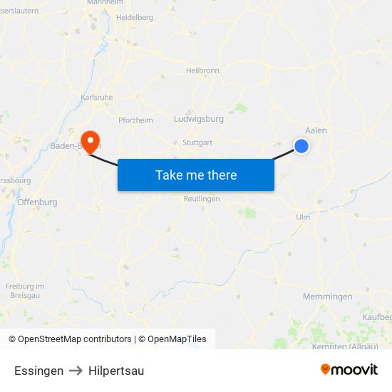 Essingen to Hilpertsau map