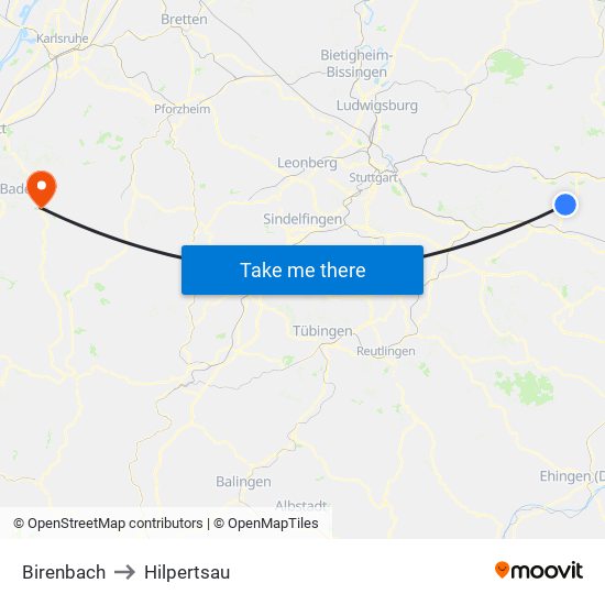 Birenbach to Hilpertsau map