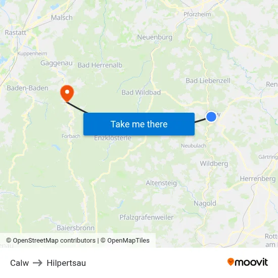 Calw to Hilpertsau map