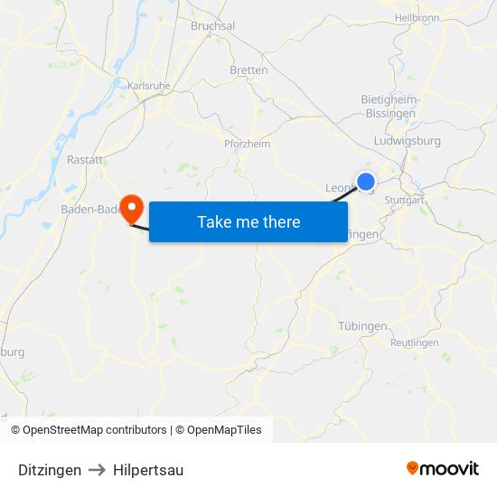 Ditzingen to Hilpertsau map