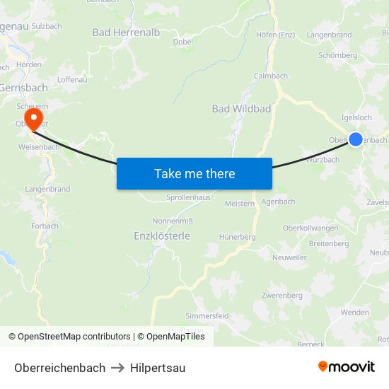 Oberreichenbach to Hilpertsau map