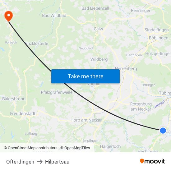 Ofterdingen to Hilpertsau map