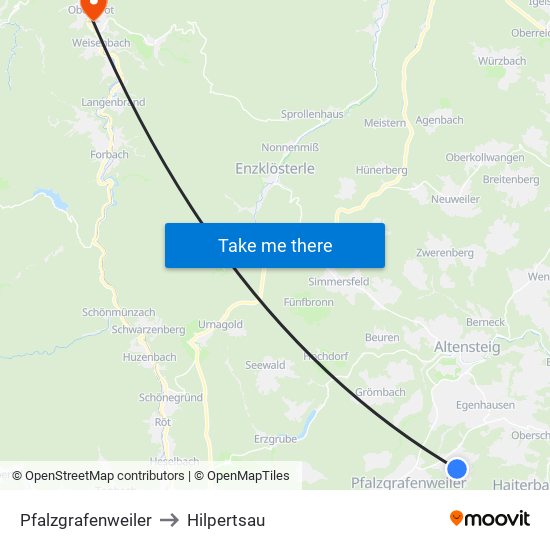 Pfalzgrafenweiler to Hilpertsau map