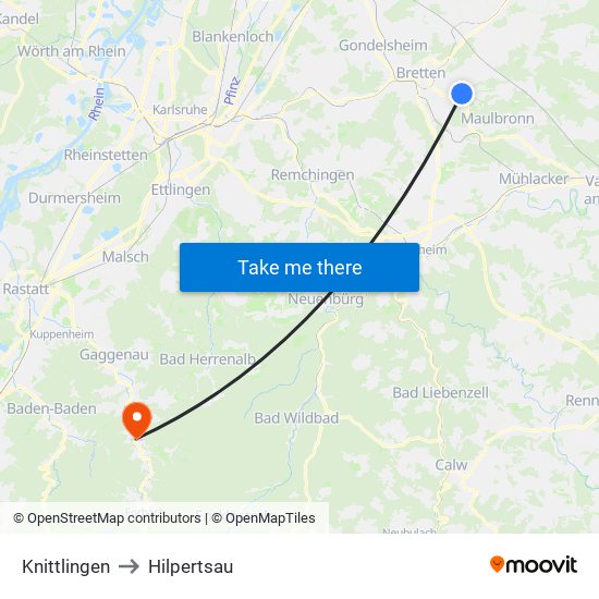 Knittlingen to Hilpertsau map