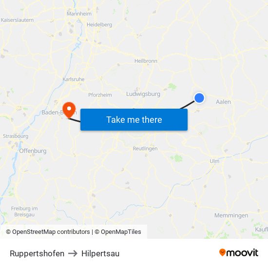 Ruppertshofen to Hilpertsau map