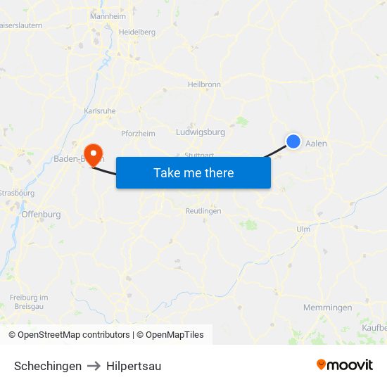 Schechingen to Hilpertsau map