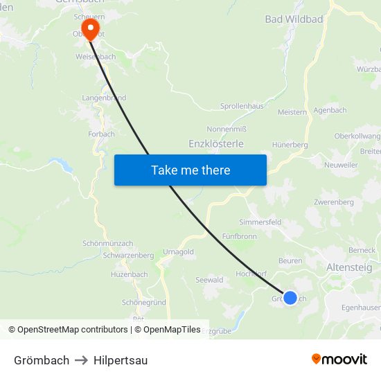 Grömbach to Hilpertsau map