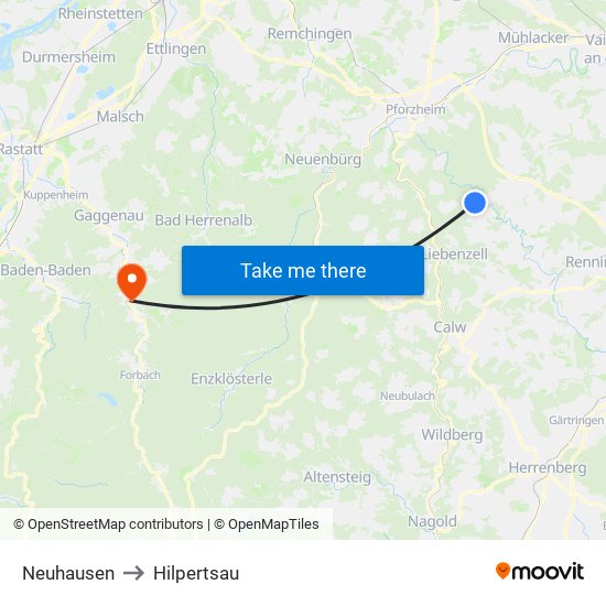 Neuhausen to Hilpertsau map
