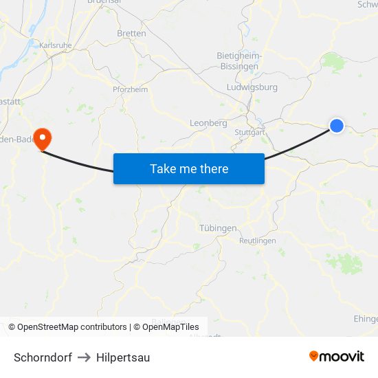 Schorndorf to Hilpertsau map
