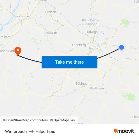 Winterbach to Hilpertsau map