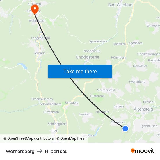 Wörnersberg to Hilpertsau map