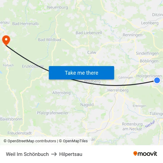 Weil Im Schönbuch to Hilpertsau map