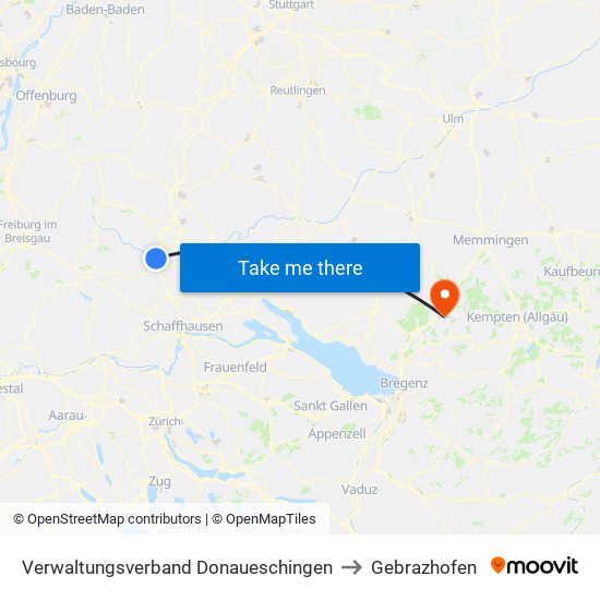 Verwaltungsverband Donaueschingen to Gebrazhofen map