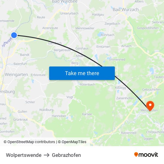 Wolpertswende to Gebrazhofen map