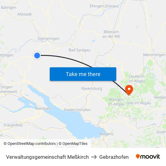 Verwaltungsgemeinschaft Meßkirch to Gebrazhofen map