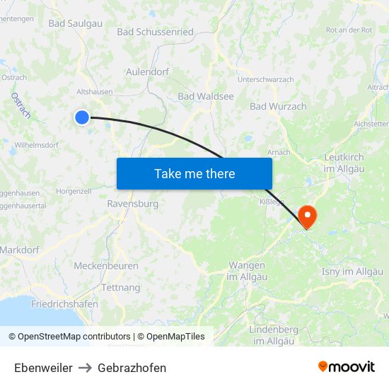 Ebenweiler to Gebrazhofen map