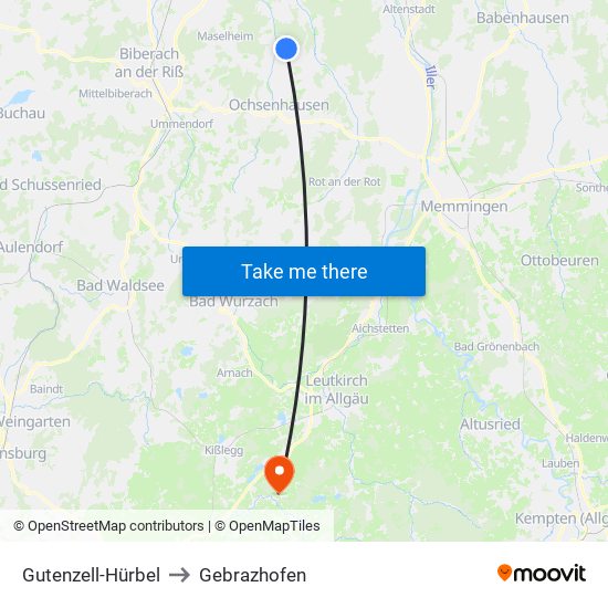 Gutenzell-Hürbel to Gebrazhofen map