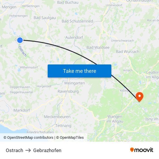 Ostrach to Gebrazhofen map